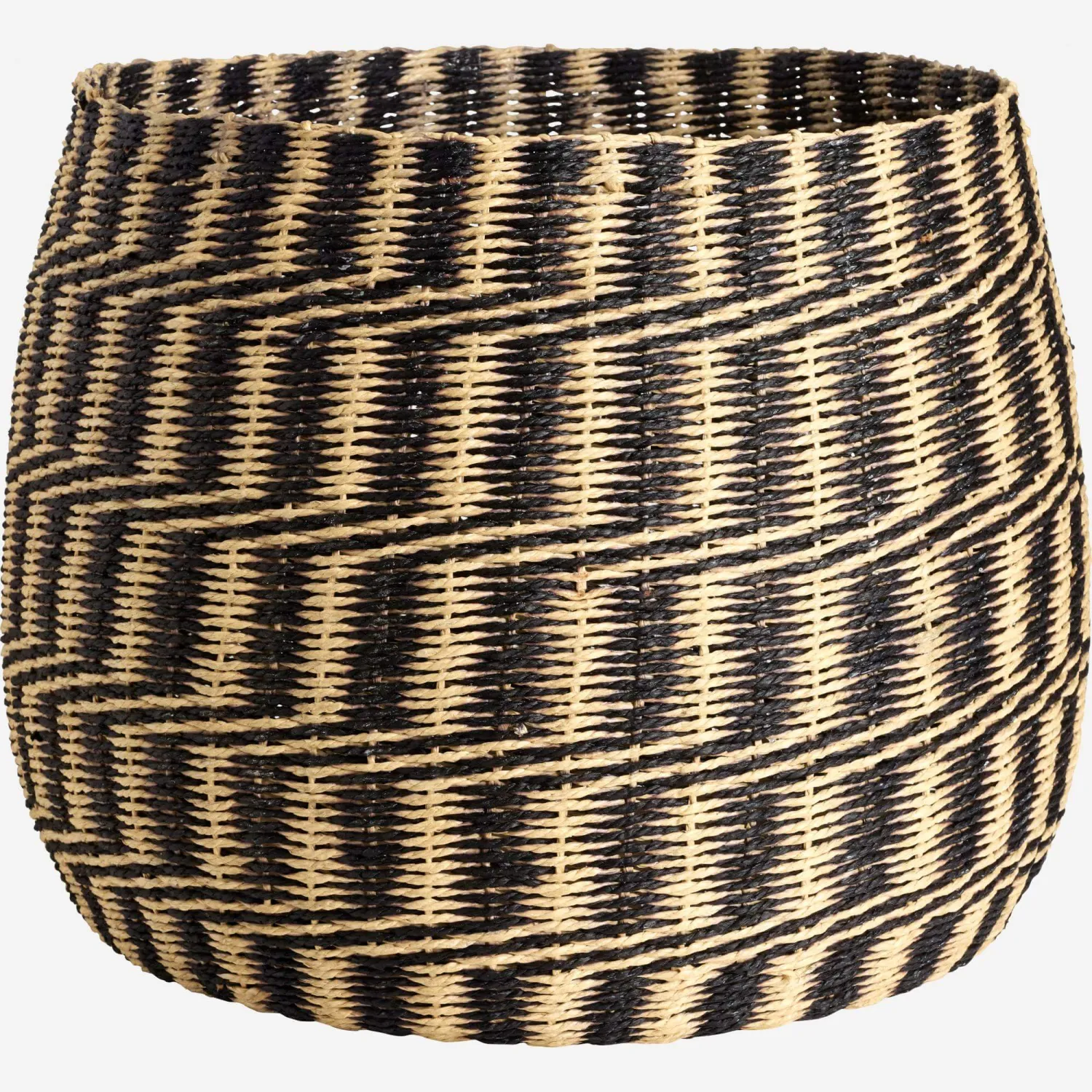 Panier en jonc de mer - 38 cm - Noir et Naturel