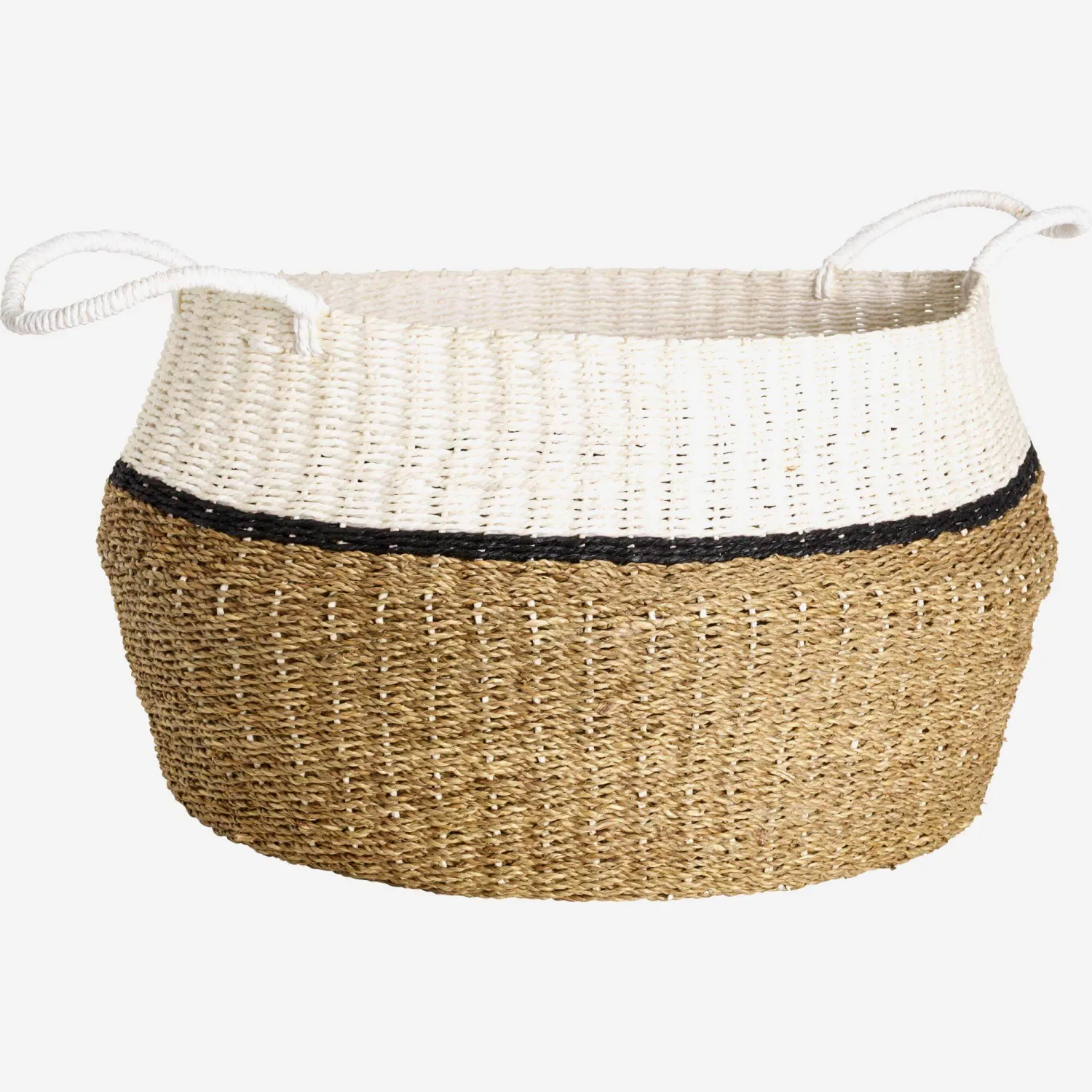 Panier thaïlandais en jonc de mer avec poignées - 47 cm - Naturel