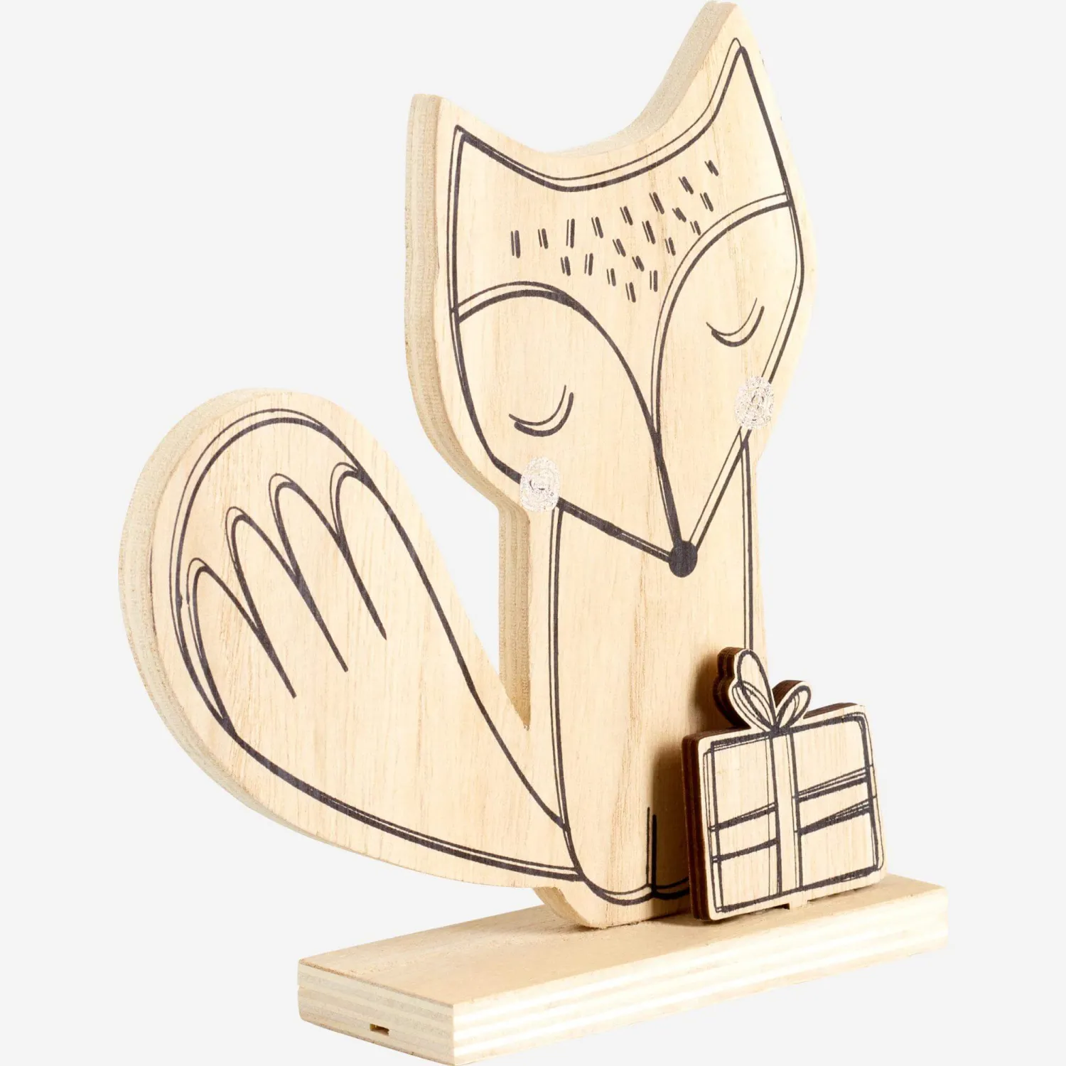 Renard décoratif en bois - Naturel