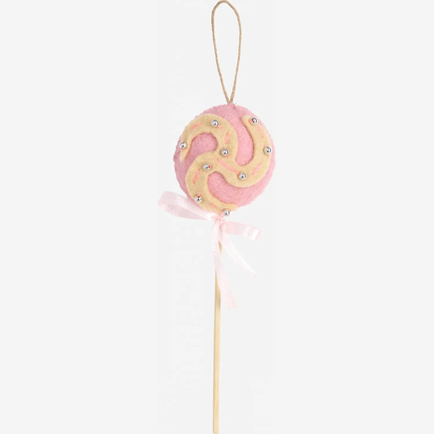 Décoration de Noël - Sucette rose en feutre à accrocher 