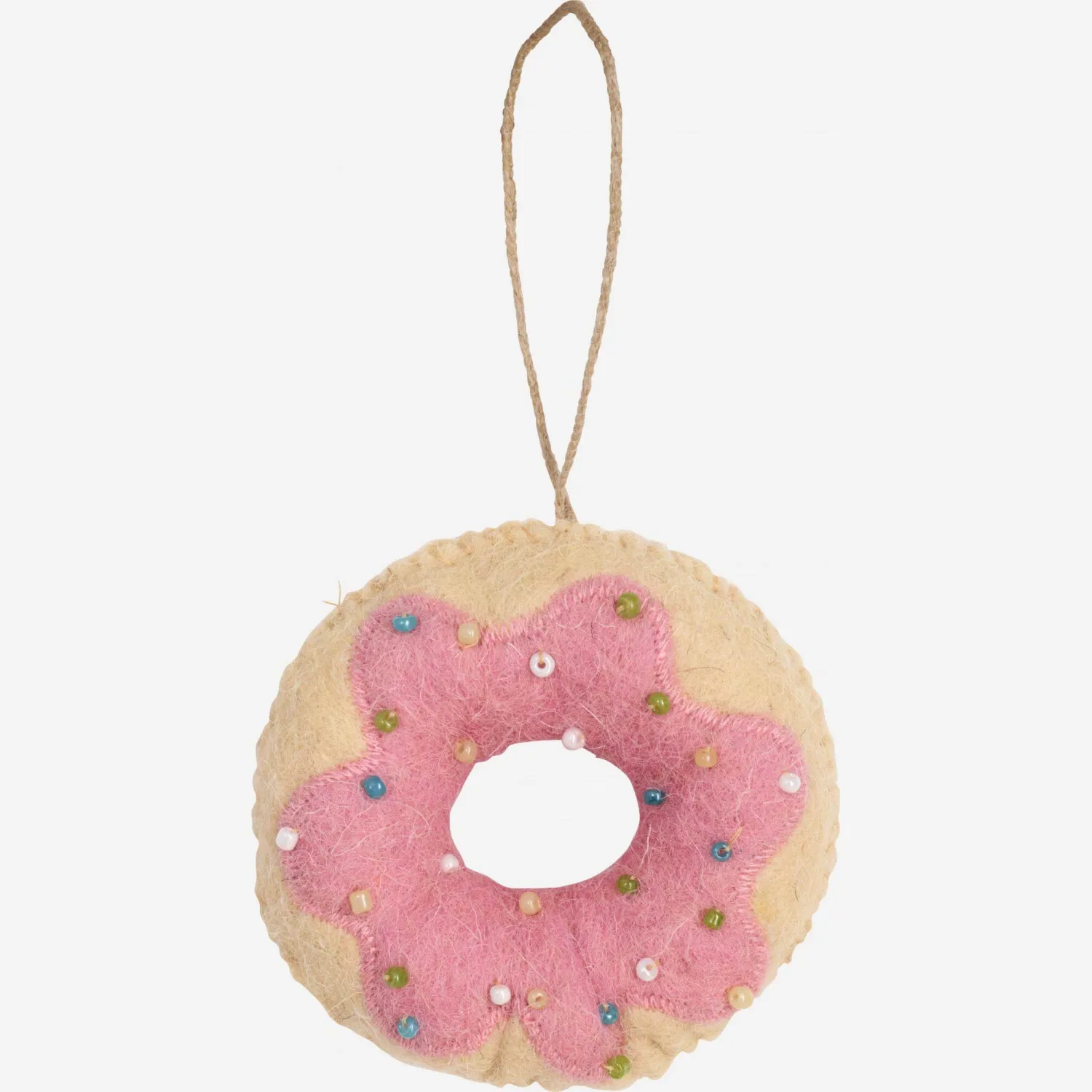 Décoration de Noël - Donut rose en feutre à accrocher 