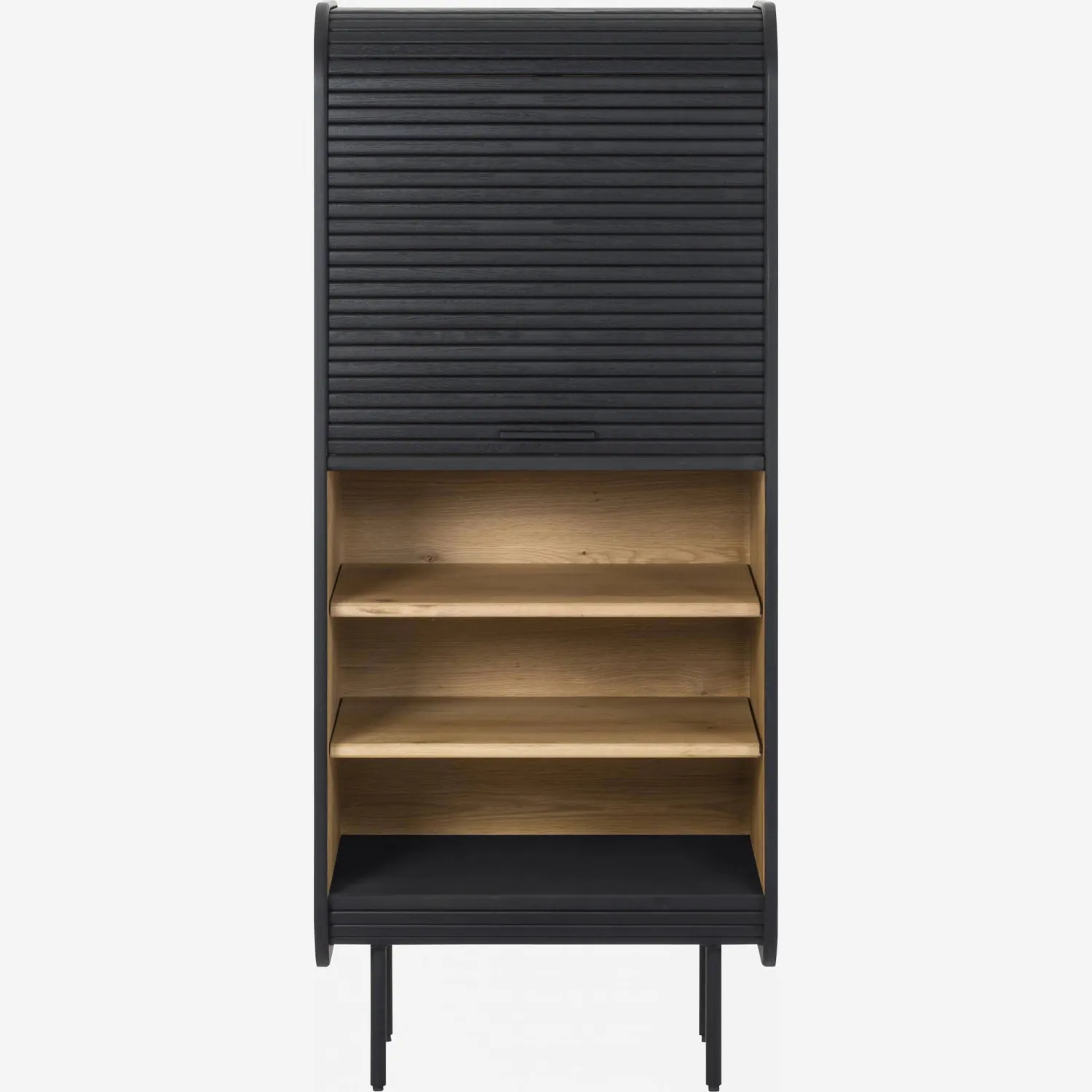 Highboard aus Eiche mit Schiebetür - Mattschwarze Lackierung 