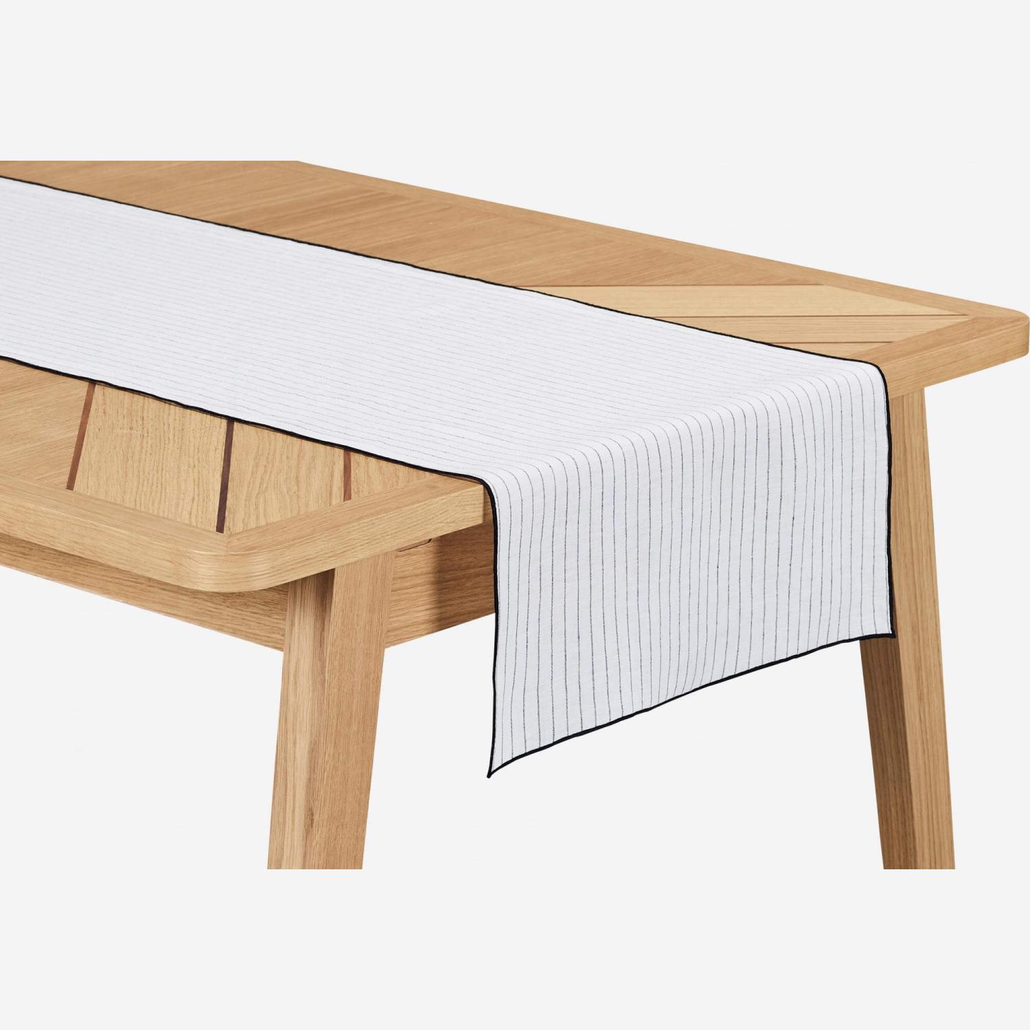 Chemin de table en lin - 45 x 200 cm - Rayures noires 