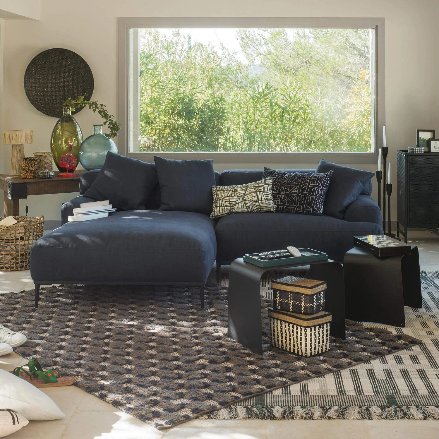 2-Sitzer-Sofa aus Leinen mit linker Ecke - Blau - 1