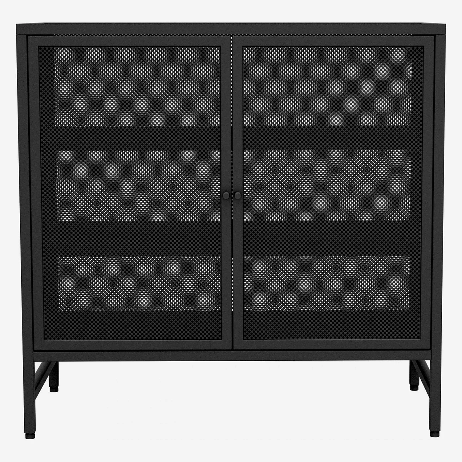 Meuble de rangement 2 portes en métal perforé - Noir - 2