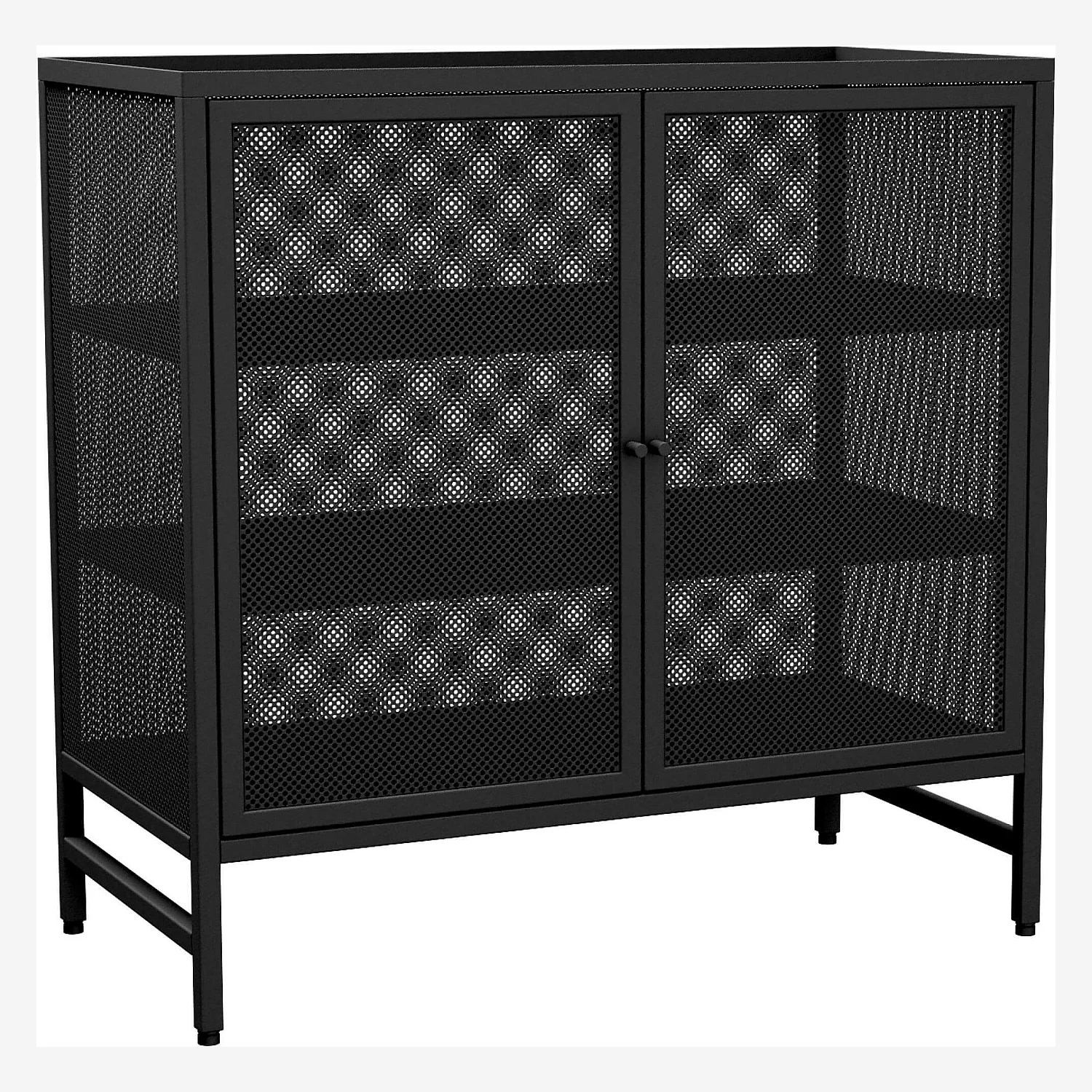 Meuble de rangement 2 portes en métal perforé - Noir - 3