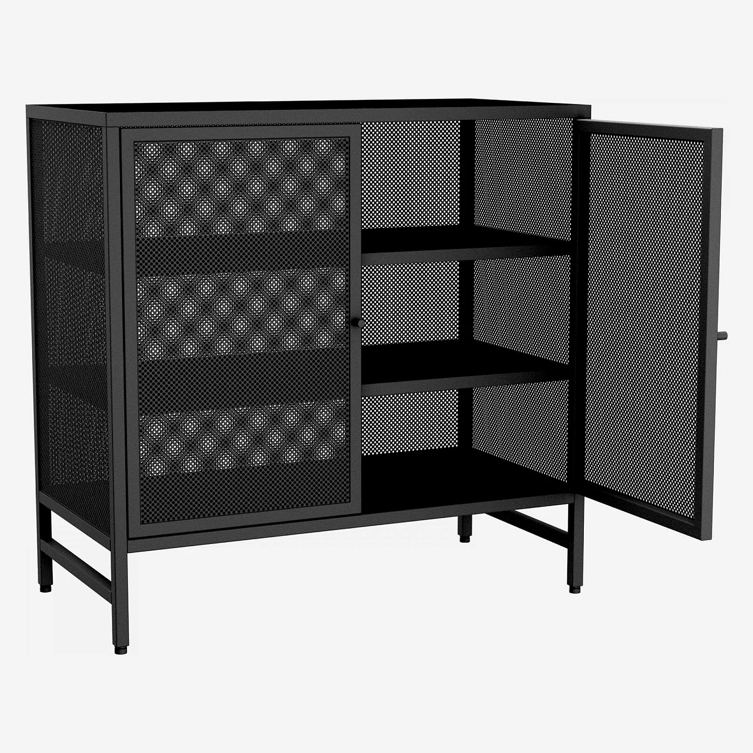 Meuble de rangement 2 portes en métal perforé - Noir - 4