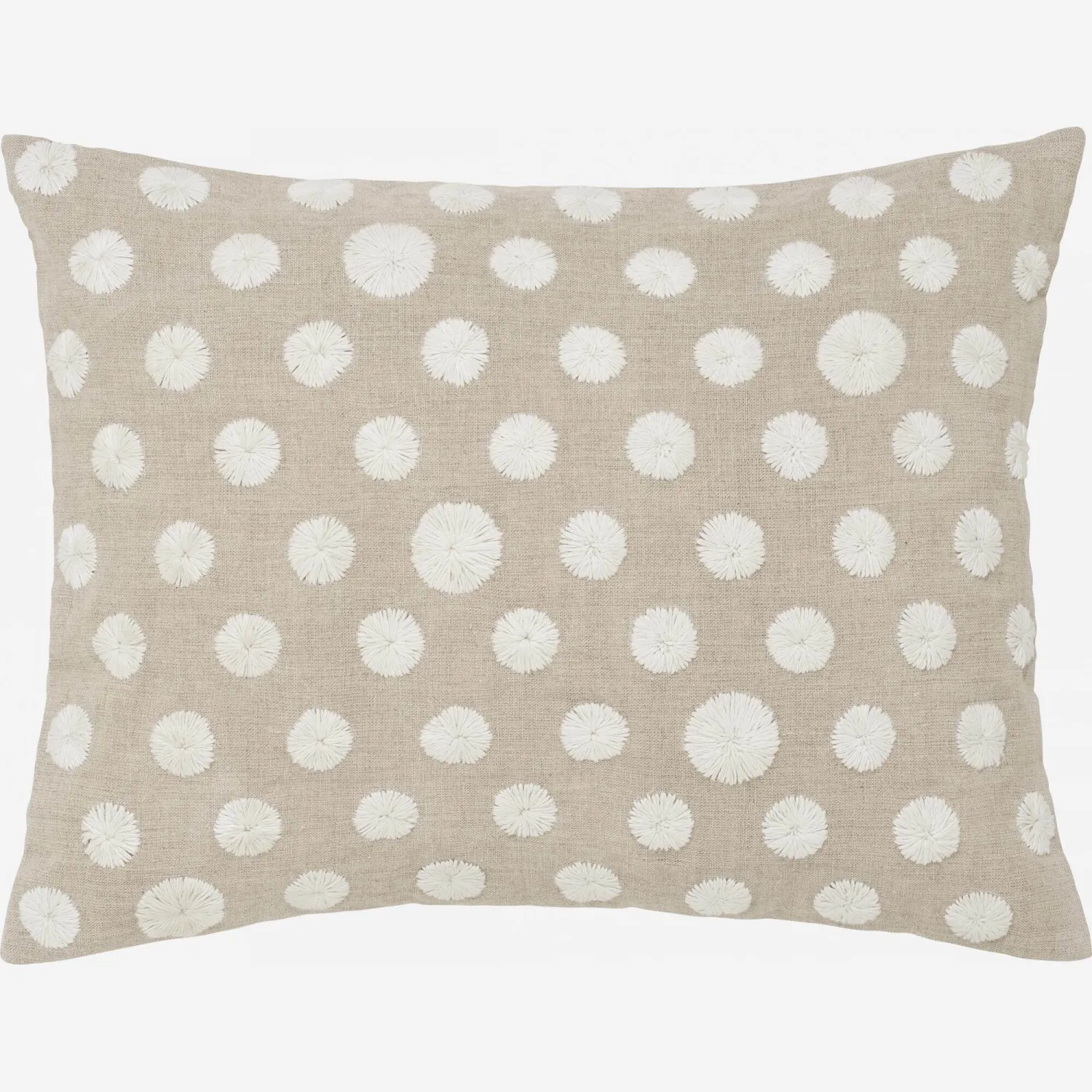 Coussin en lin avec fleurs brodées - 40 x 50 cm - Beige et Blanc