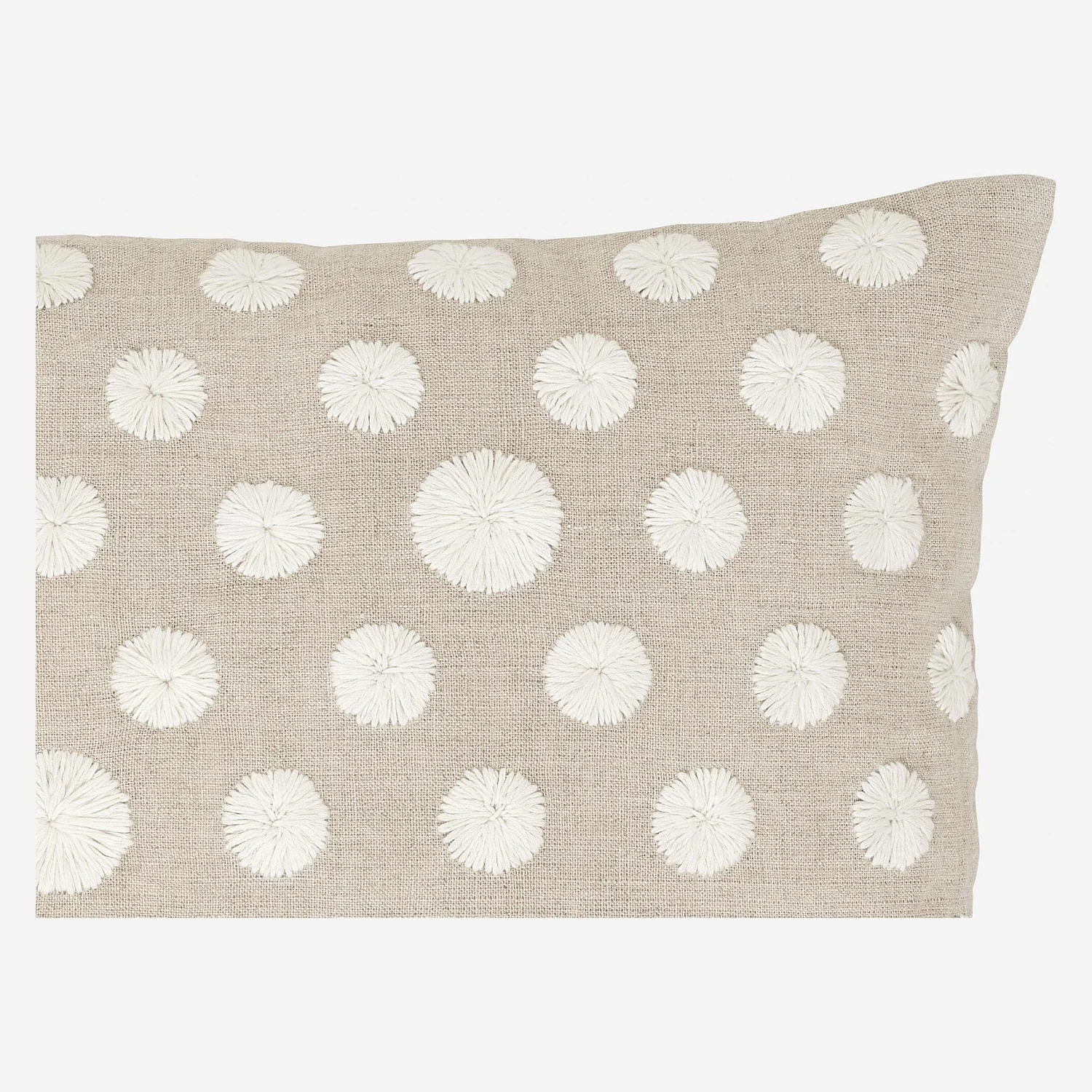 Coussin en lin avec fleurs brodées - 40 x 50 cm - Beige et Blanc - 3
