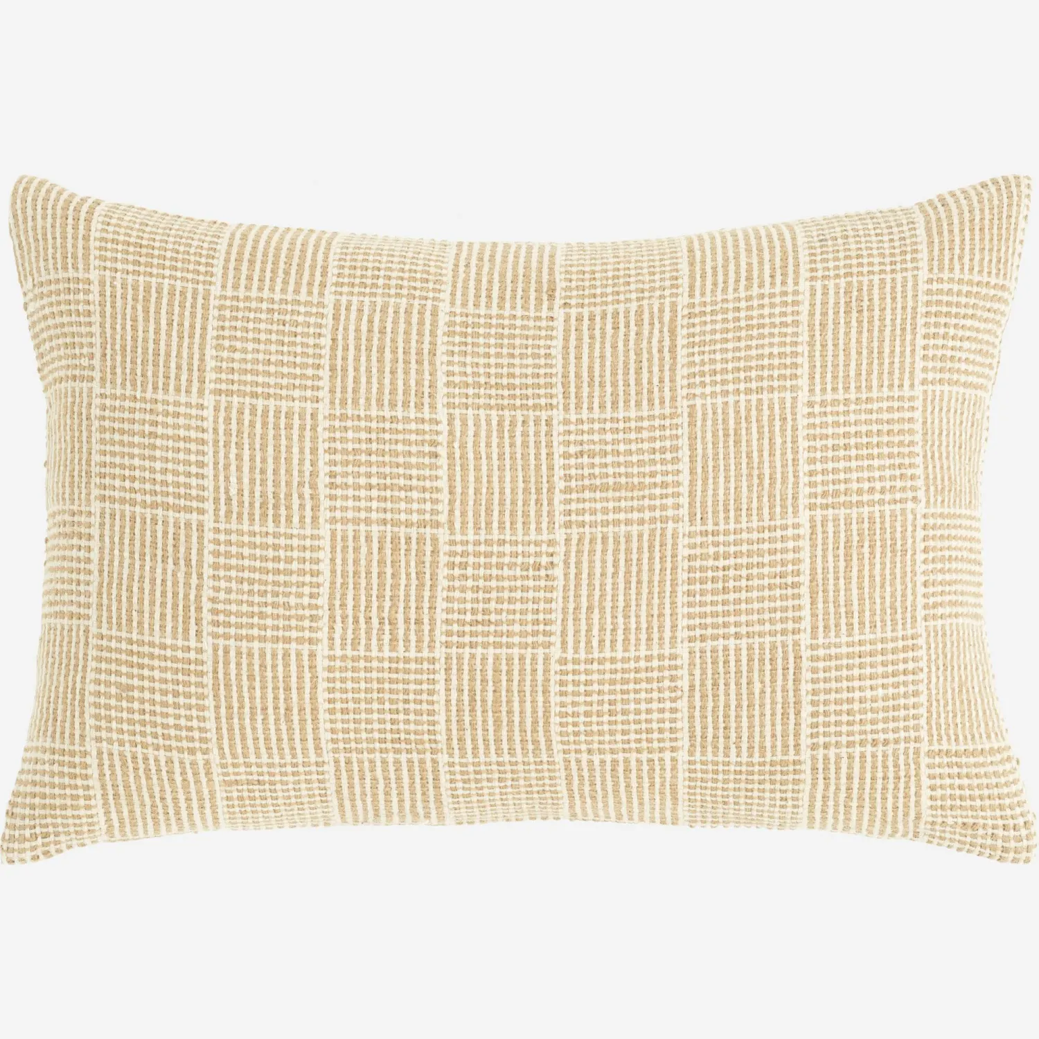 Coussin tissé en coton et jute - 30 x 50 cm - Blanc et naturel 