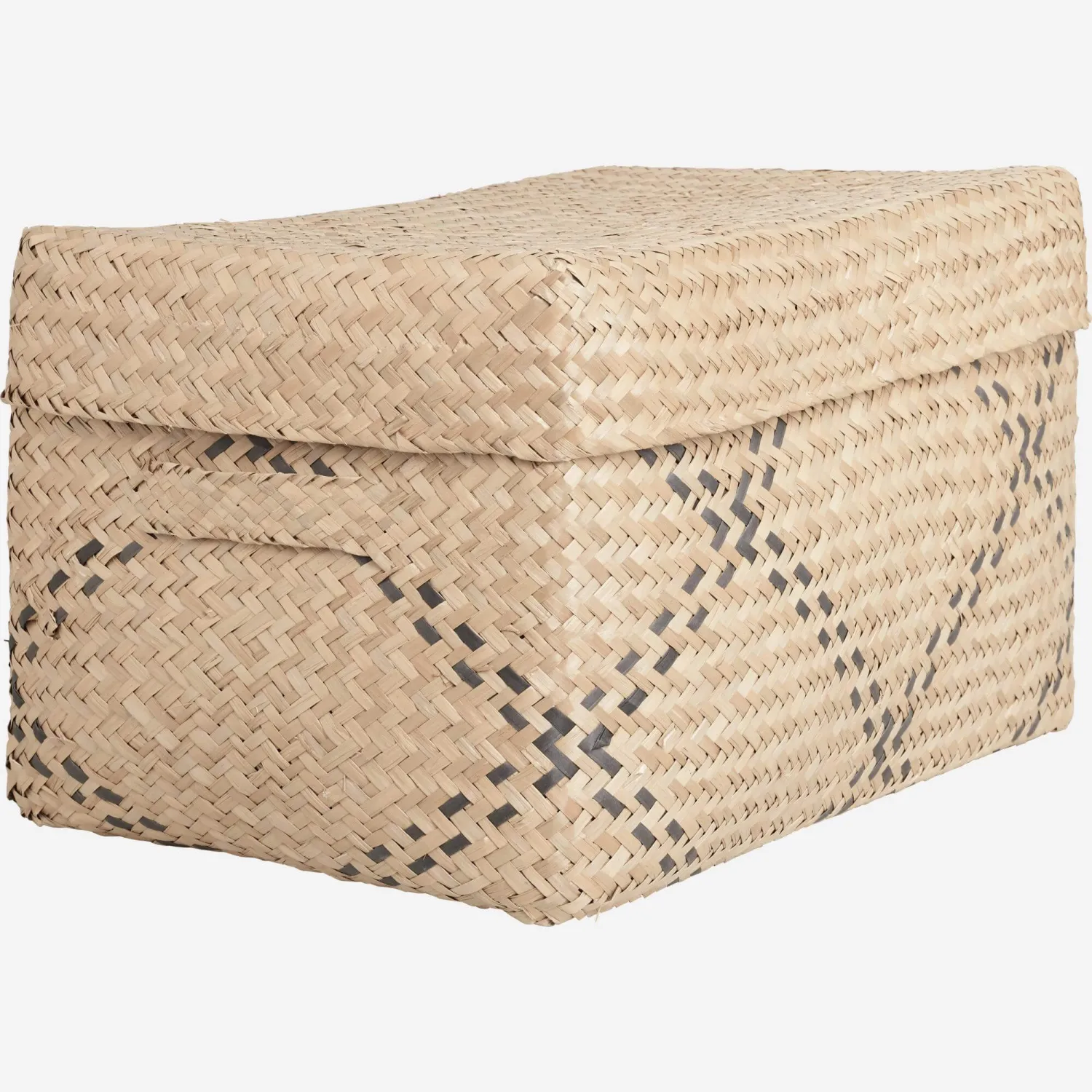 Panier rectangulaire en jonc de mer avec couvercle - 35 x 22 x 25 cm