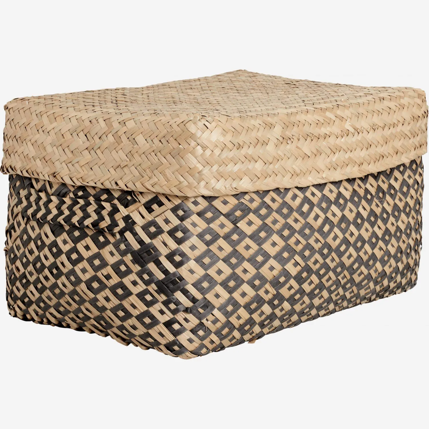 Panier rectangulaire en jonc de mer avec couvercle - 30 x 20 x 20 cm