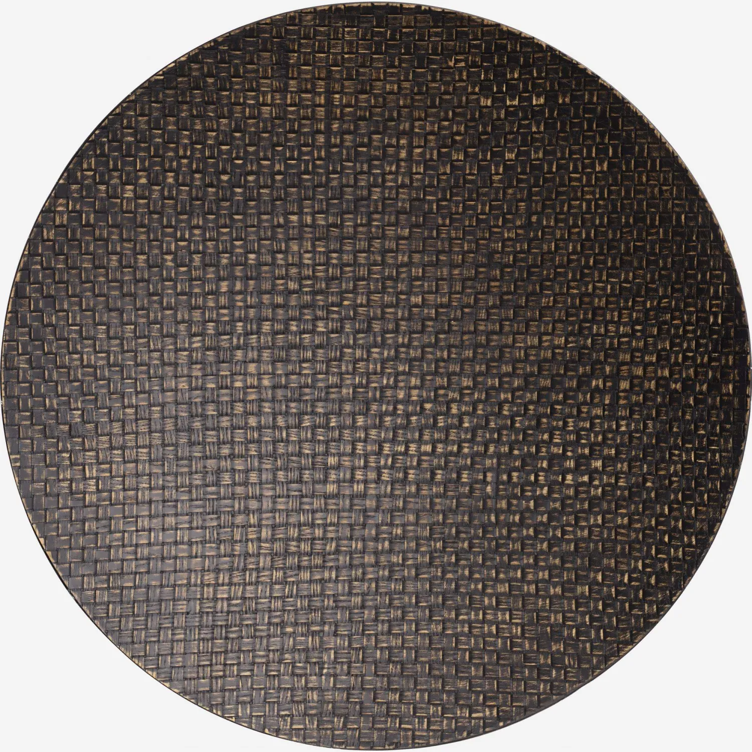 Plateau décoratif en bois tissé - Diamètre 66 cm - Noir et Naturel