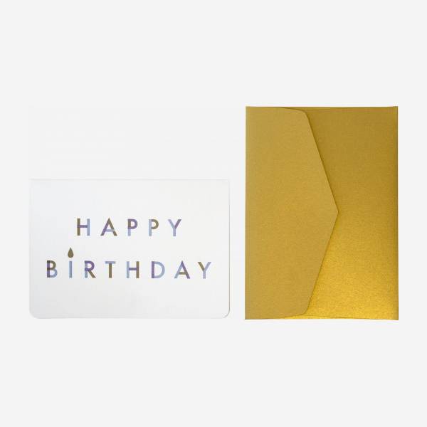 Kaart “Happy birthday” met goudkleurige enveloppe - Design by Floriane Jacques 