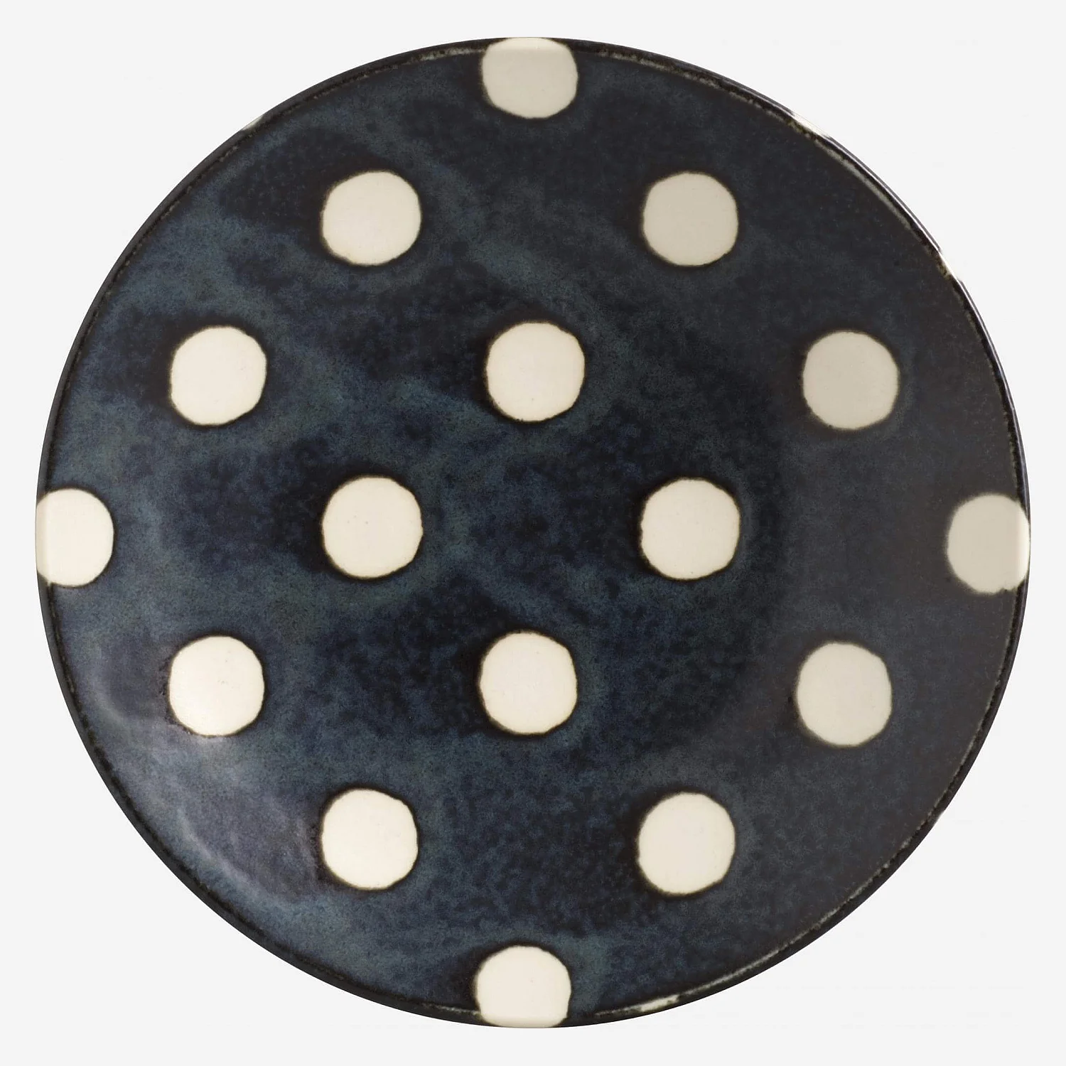 Soucoupe en porcelaine - Bleu marine et pois blancs - 14 cm - 1