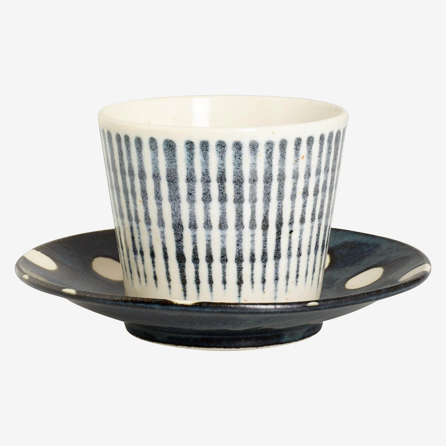 Soucoupe en porcelaine - Bleu marine et pois blancs - 14 cm - 4