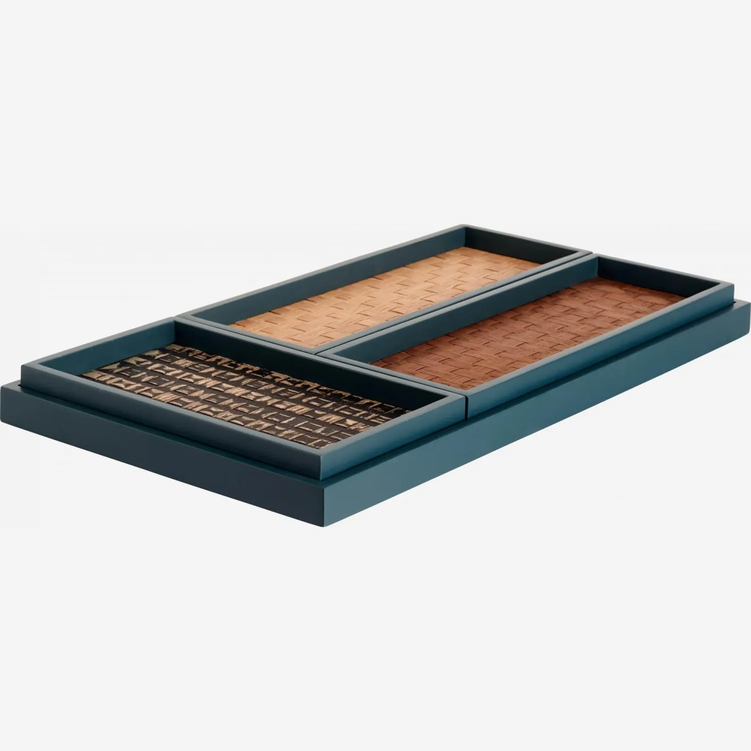 Lot de 4 plateaux en bois tissé - Bleu foncé