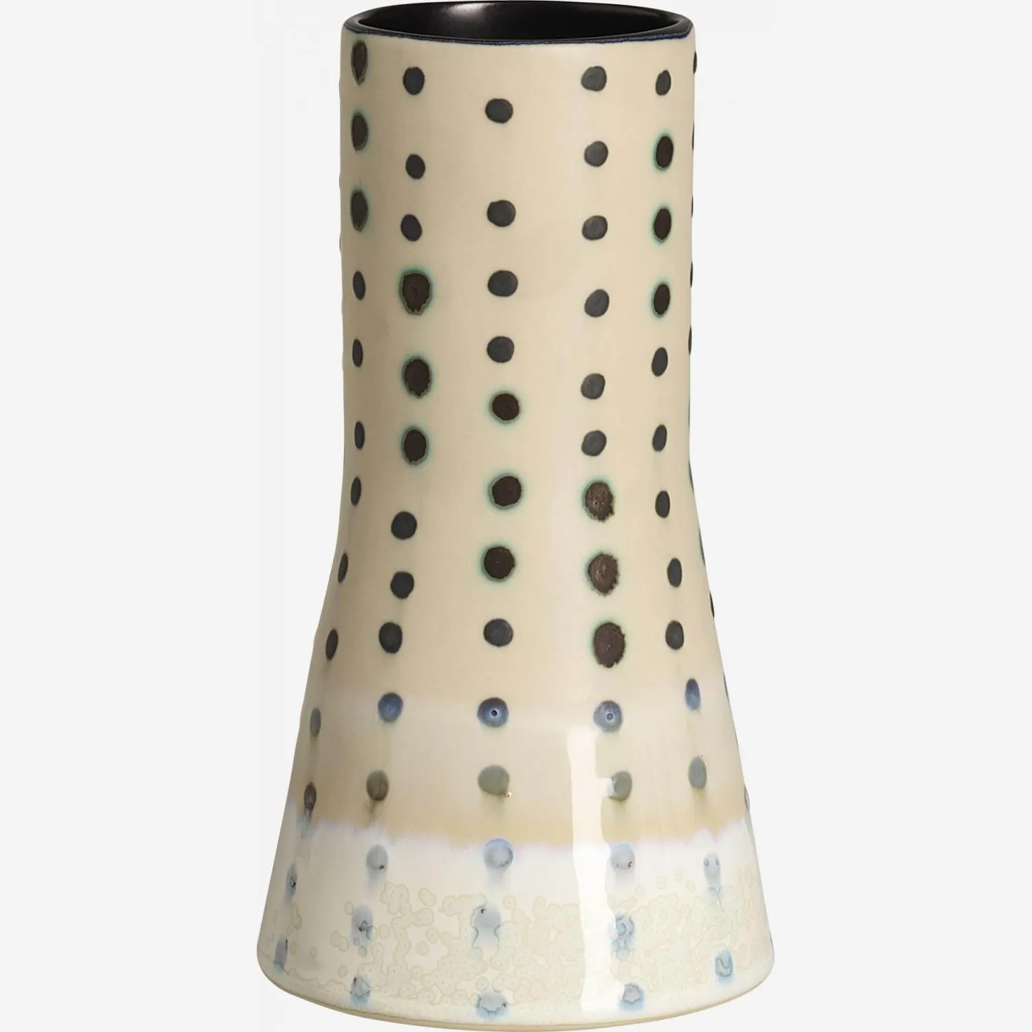 Vase en grès - Blanc à pois bleus