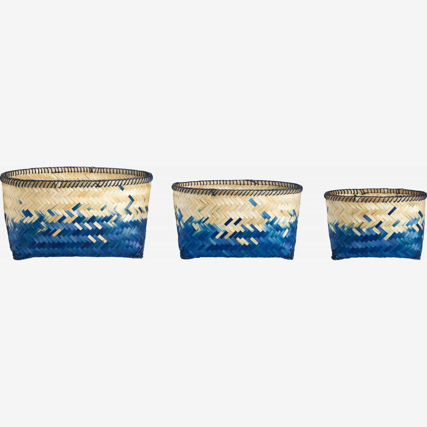 Lot de 3 paniers en bambou - Bleu et naturel