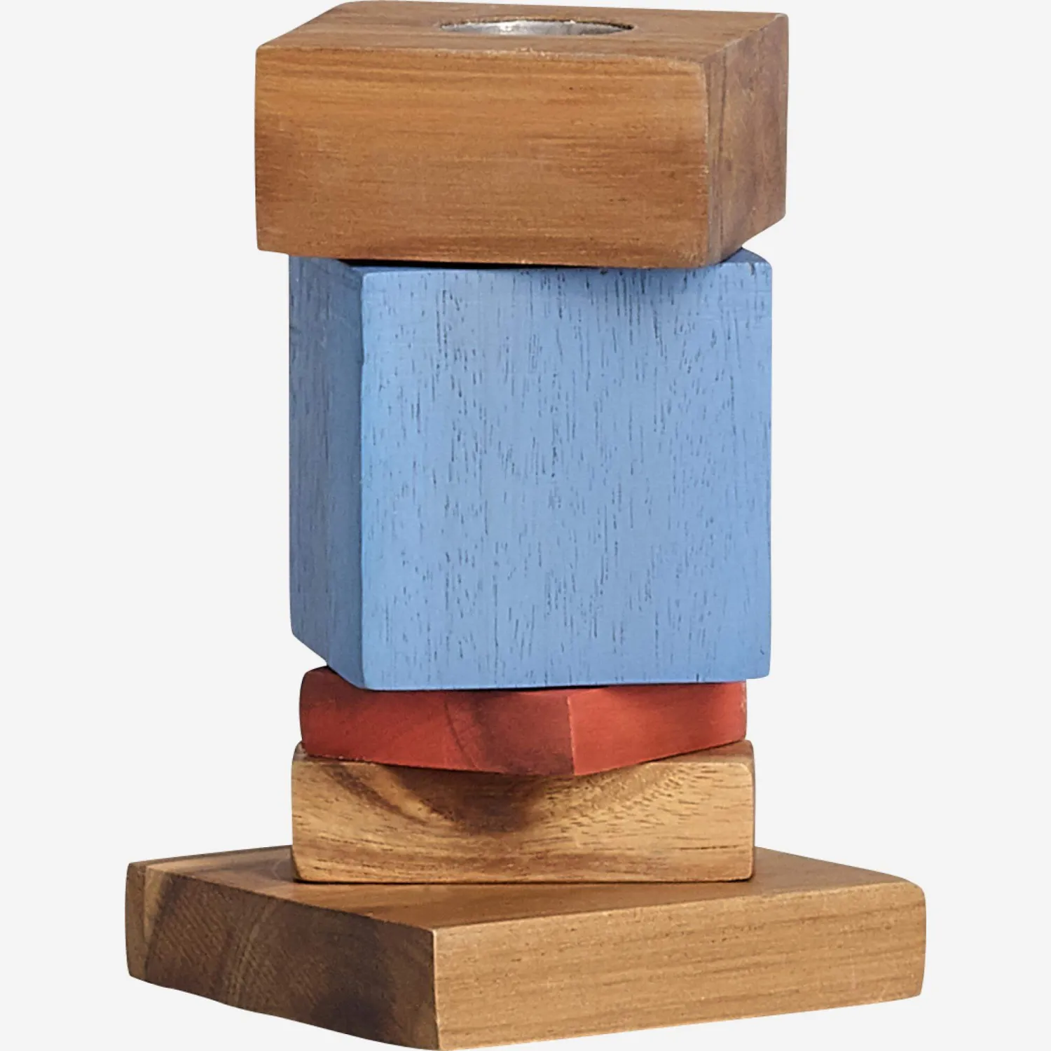 Bougeoir en bois d'acacia - 12 cm - Multicolore