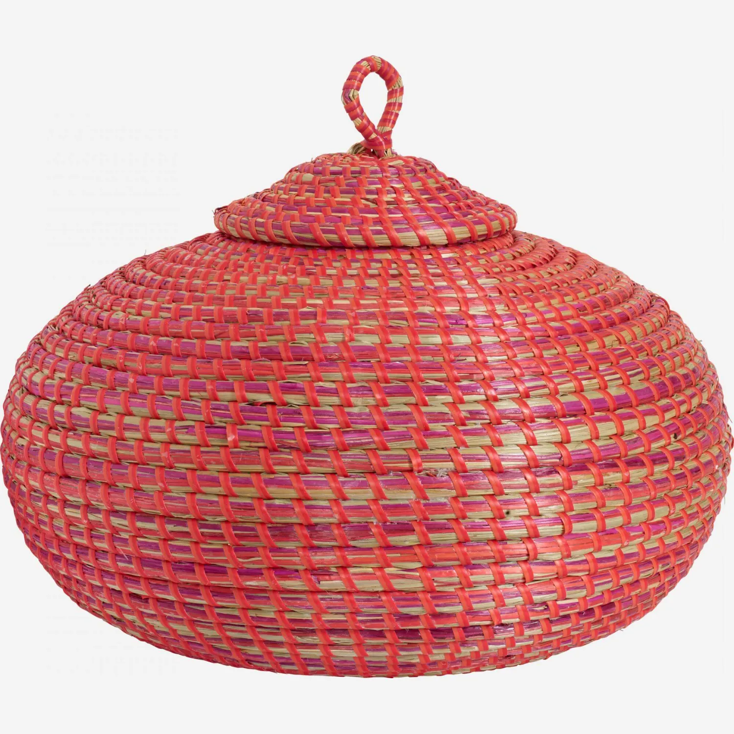 Panier avec couvercle en jonc de mer - Rouge - 40 x 36 cm