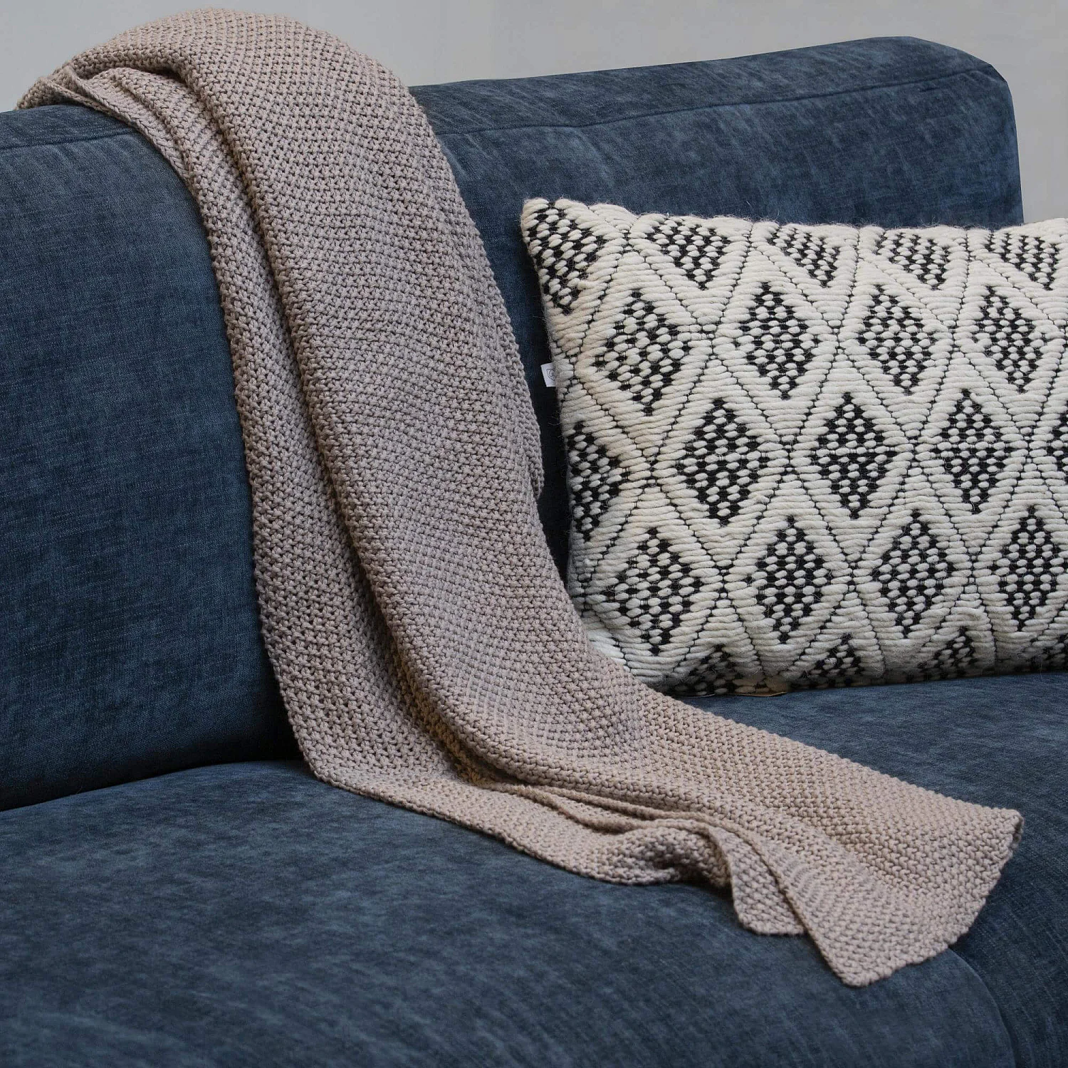 Plaid tricoté en coton - 130 x 170 cm - Gris - 1