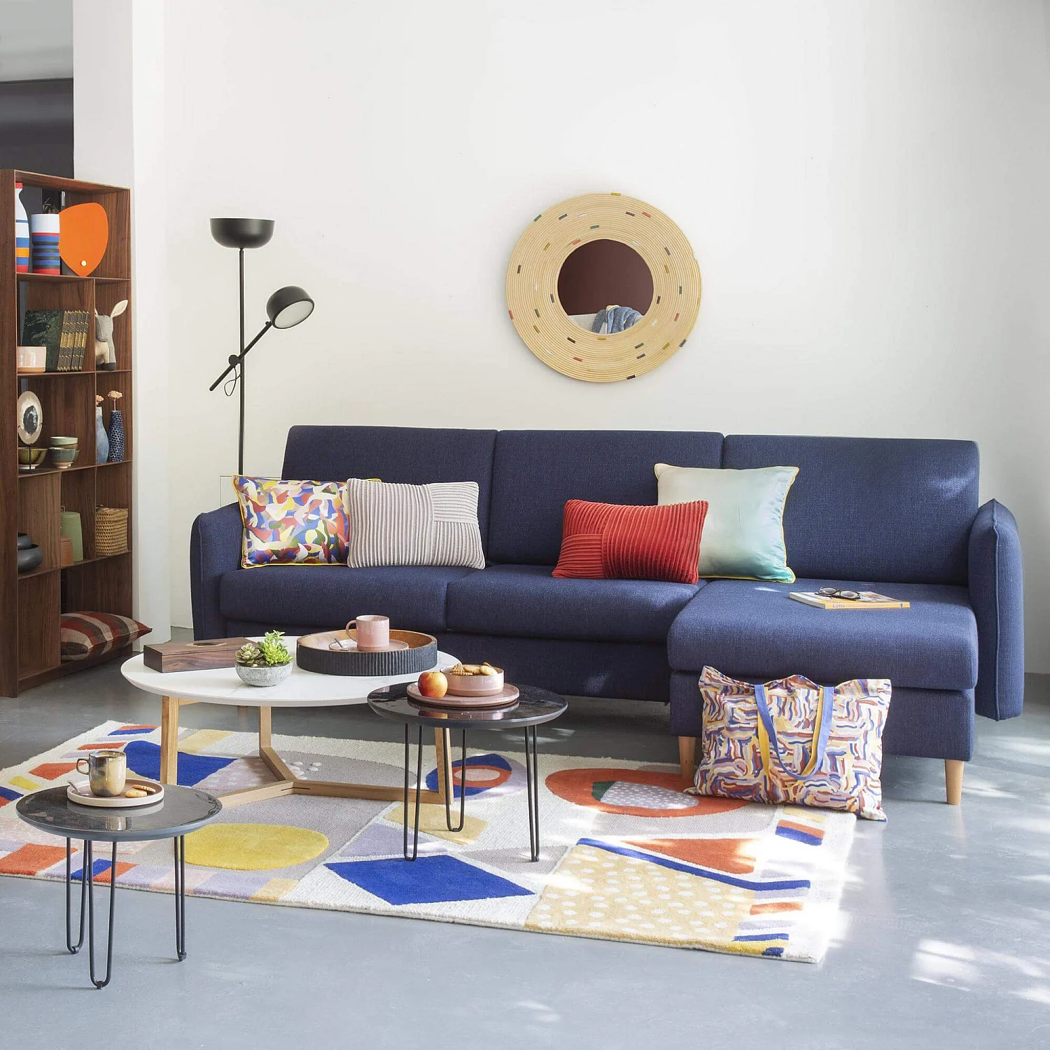 Canapé convertible 3 places en tissu - Bleu nuit - 4