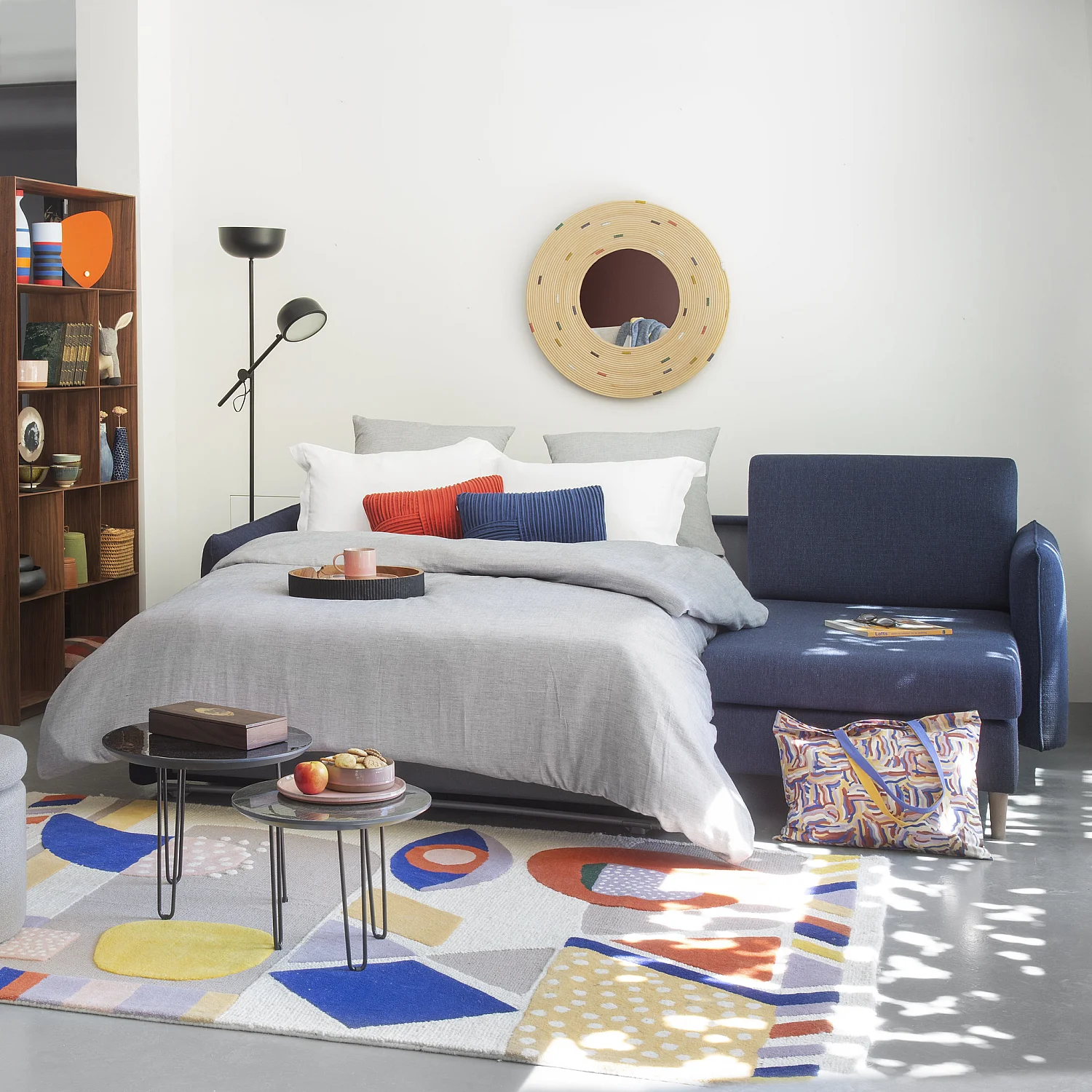 Canapé convertible 3 places en tissu - Bleu nuit - 5