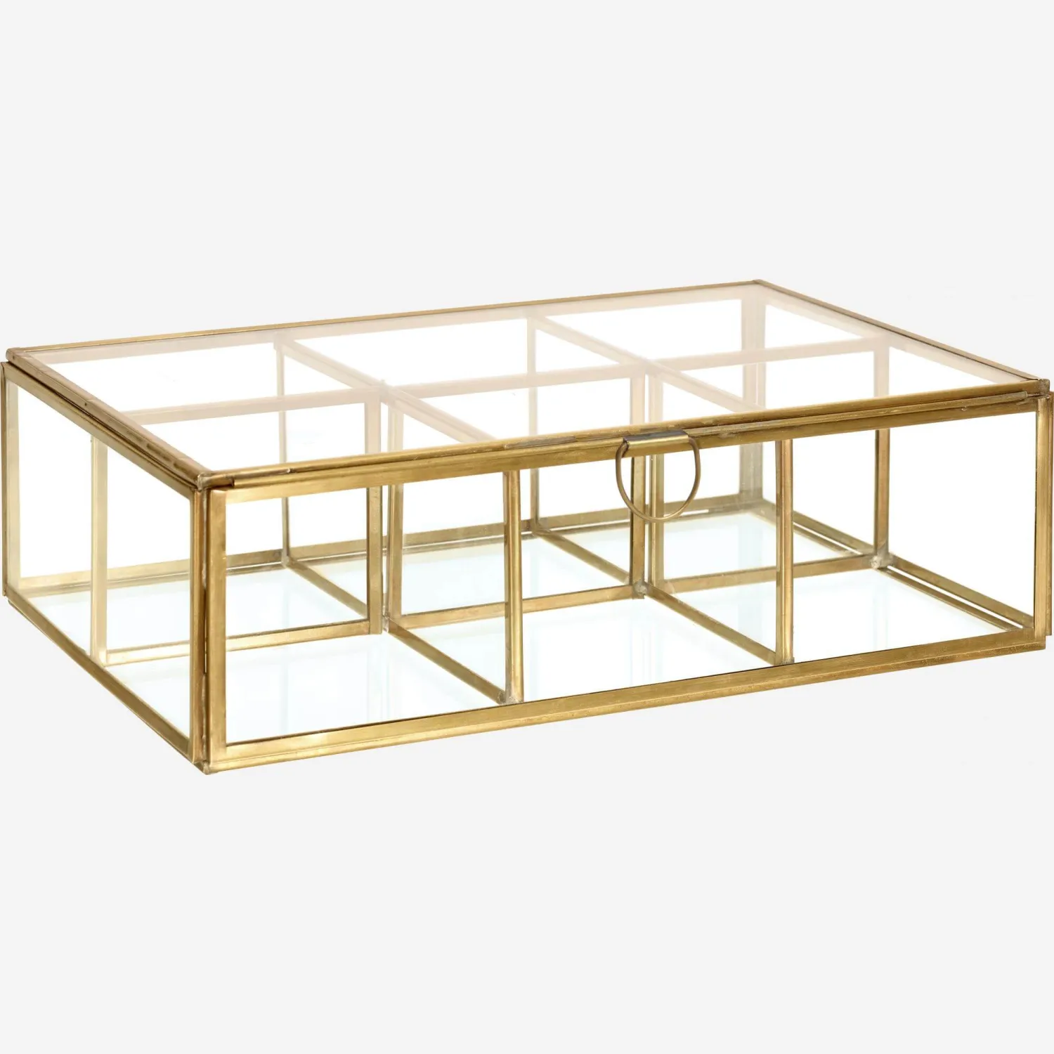 Boîte rectangulaire en verre avec 6 compartiments - 20 x 30 cm – Transparent et doré