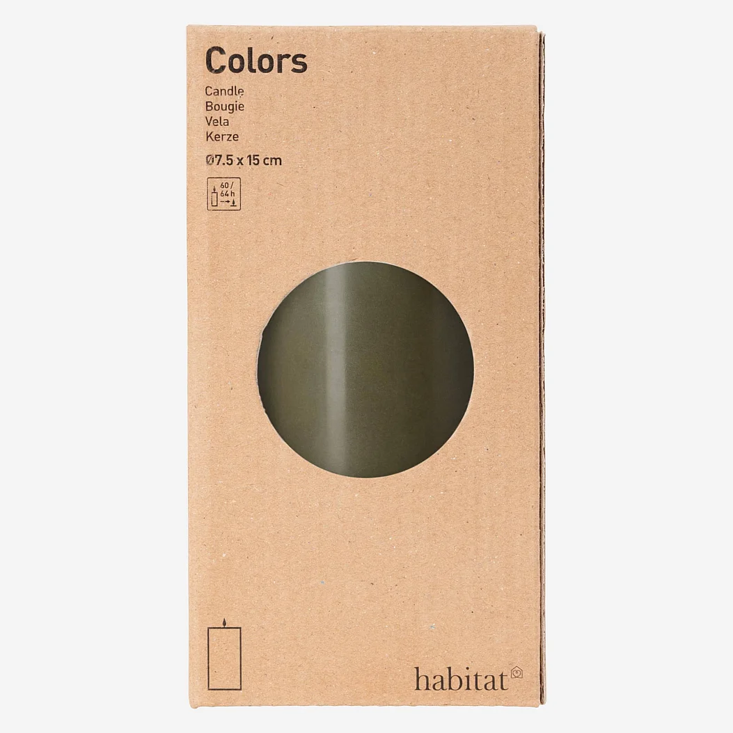 Stumpenkerze - 7,5 x 15 cm - Khaki - 2