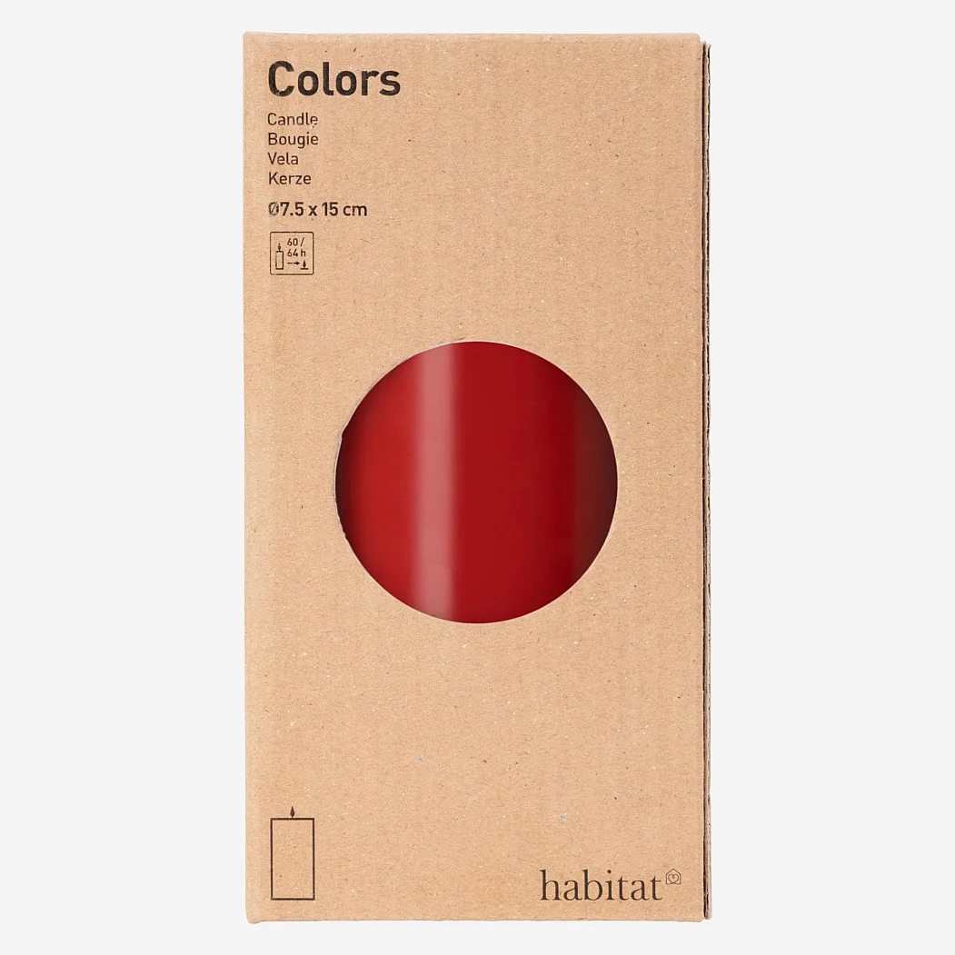 Bougie cylindrique - 7,5 x 15 cm - Rouge - 2