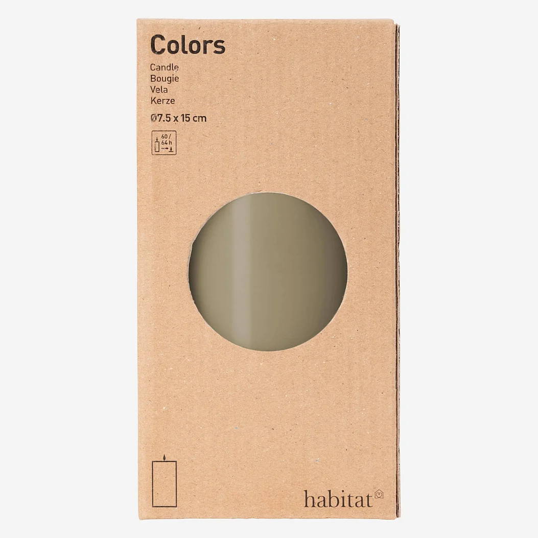 Bougie cylindrique - 7,5 x 15 cm - Taupe - 2