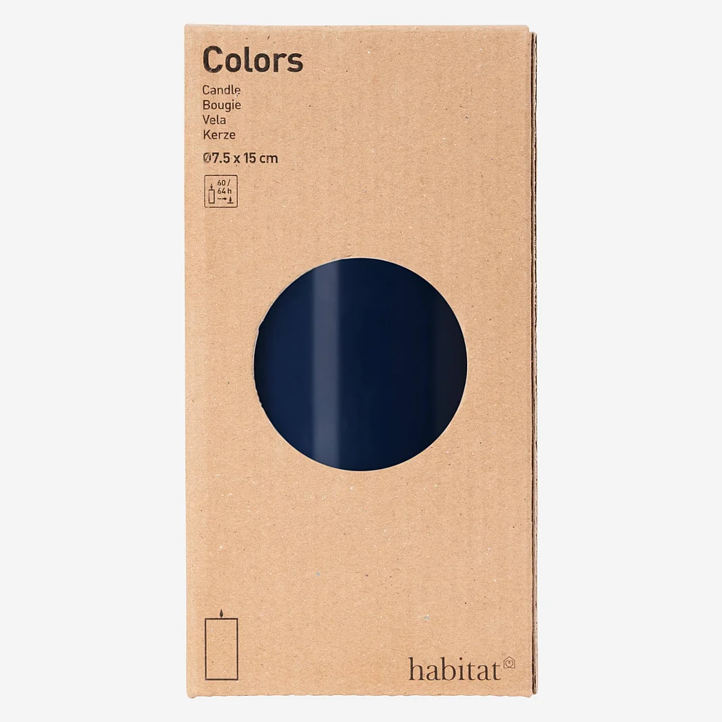 Bougie cylindrique - 7,5 x 15 cm - Bleu - 2