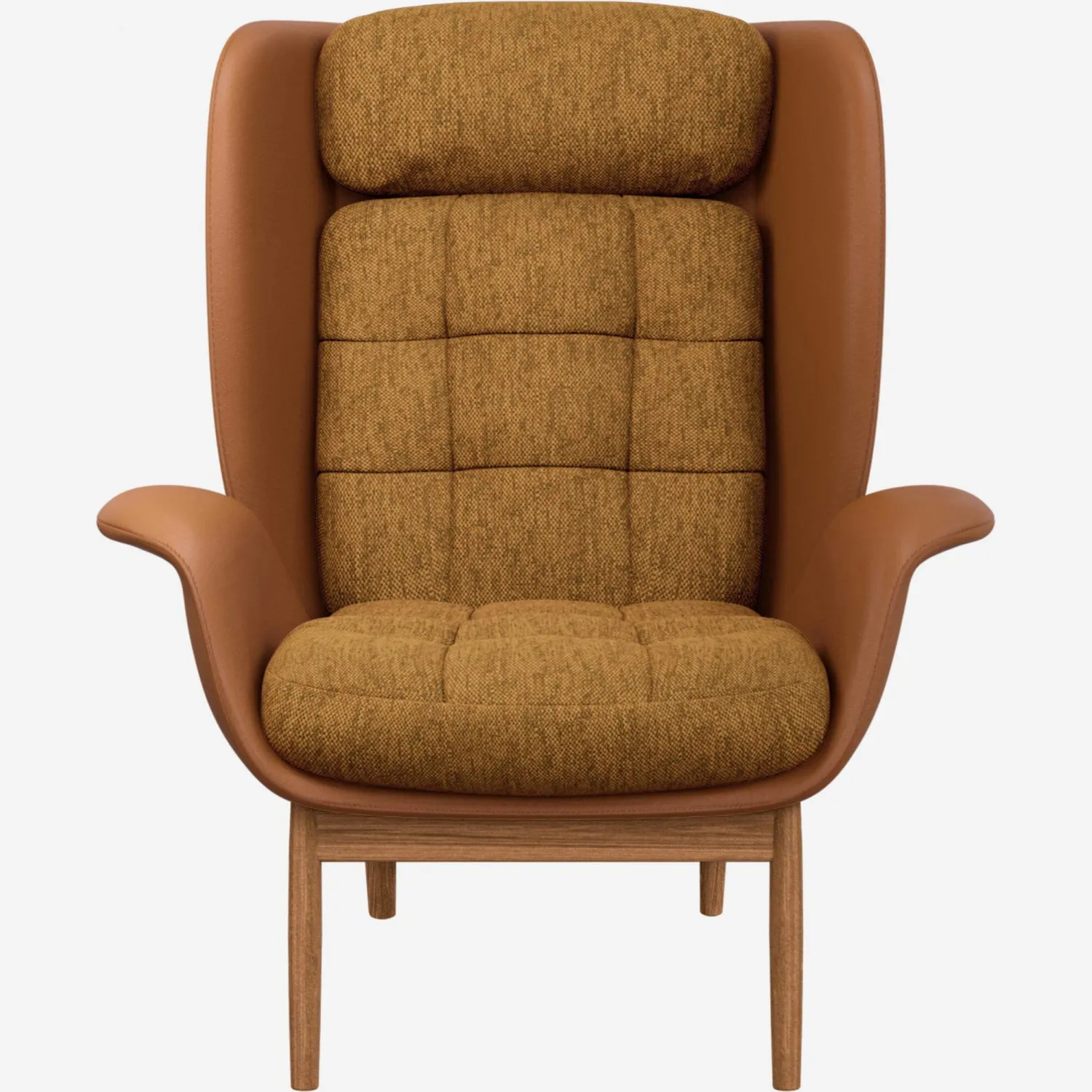 Fauteuil en cuir Savoy cognac et tissu Copparo - Jaune moutarde 