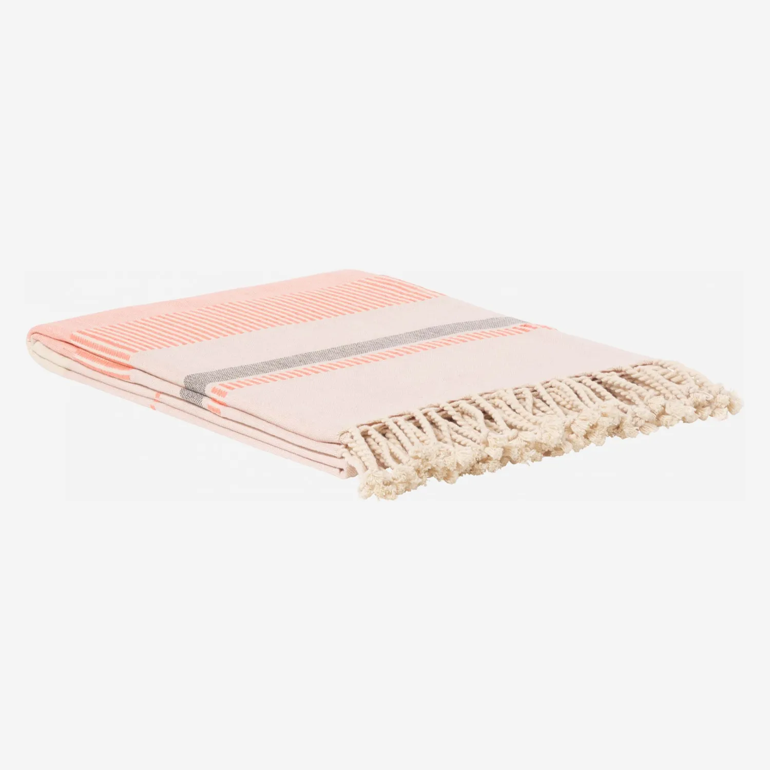 Plaid en coton - 130 x 170 cm - Rose et beige - 1