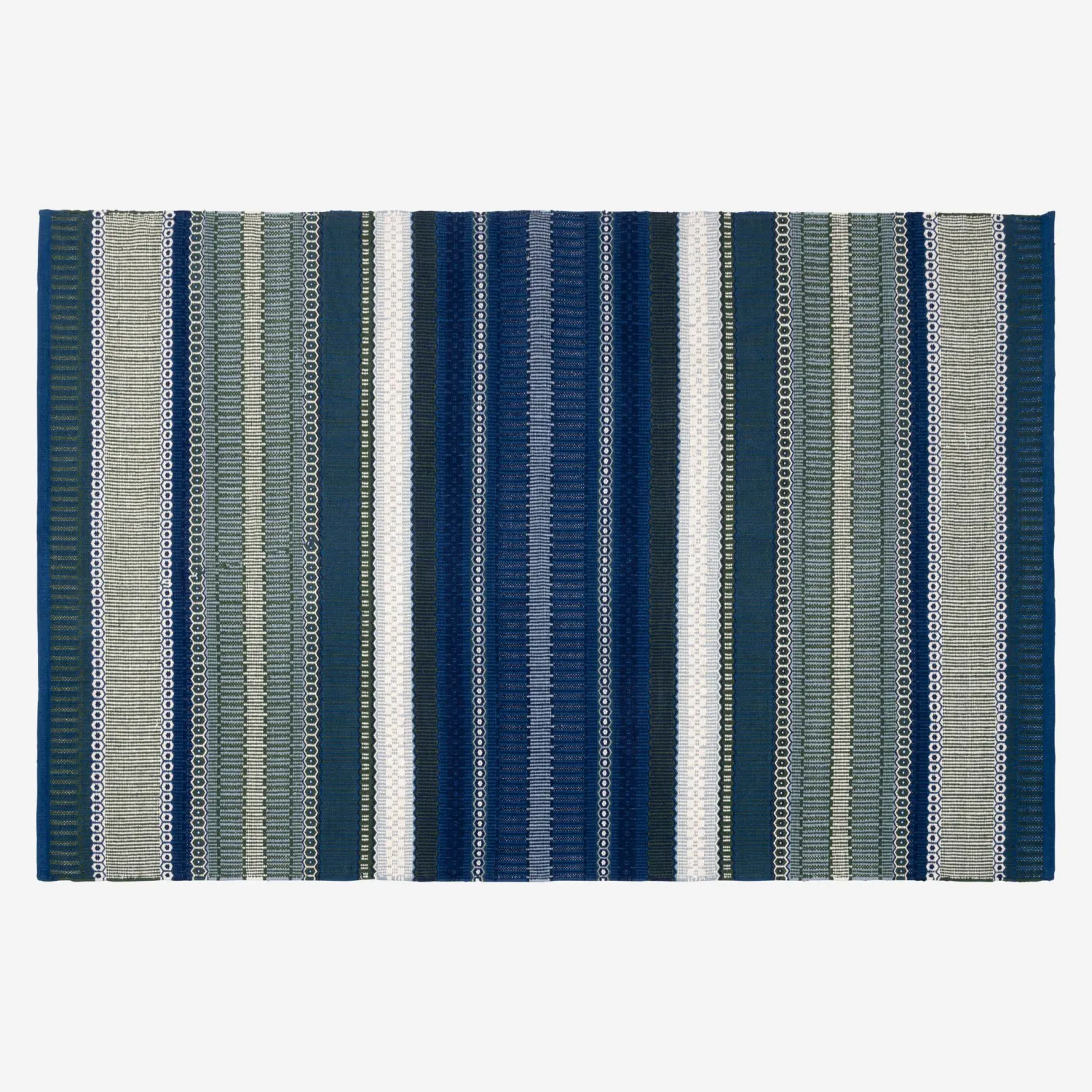 Handgewebter Teppich aus Baumwolle - 120 x 180 cm - Grün und Blau - 1