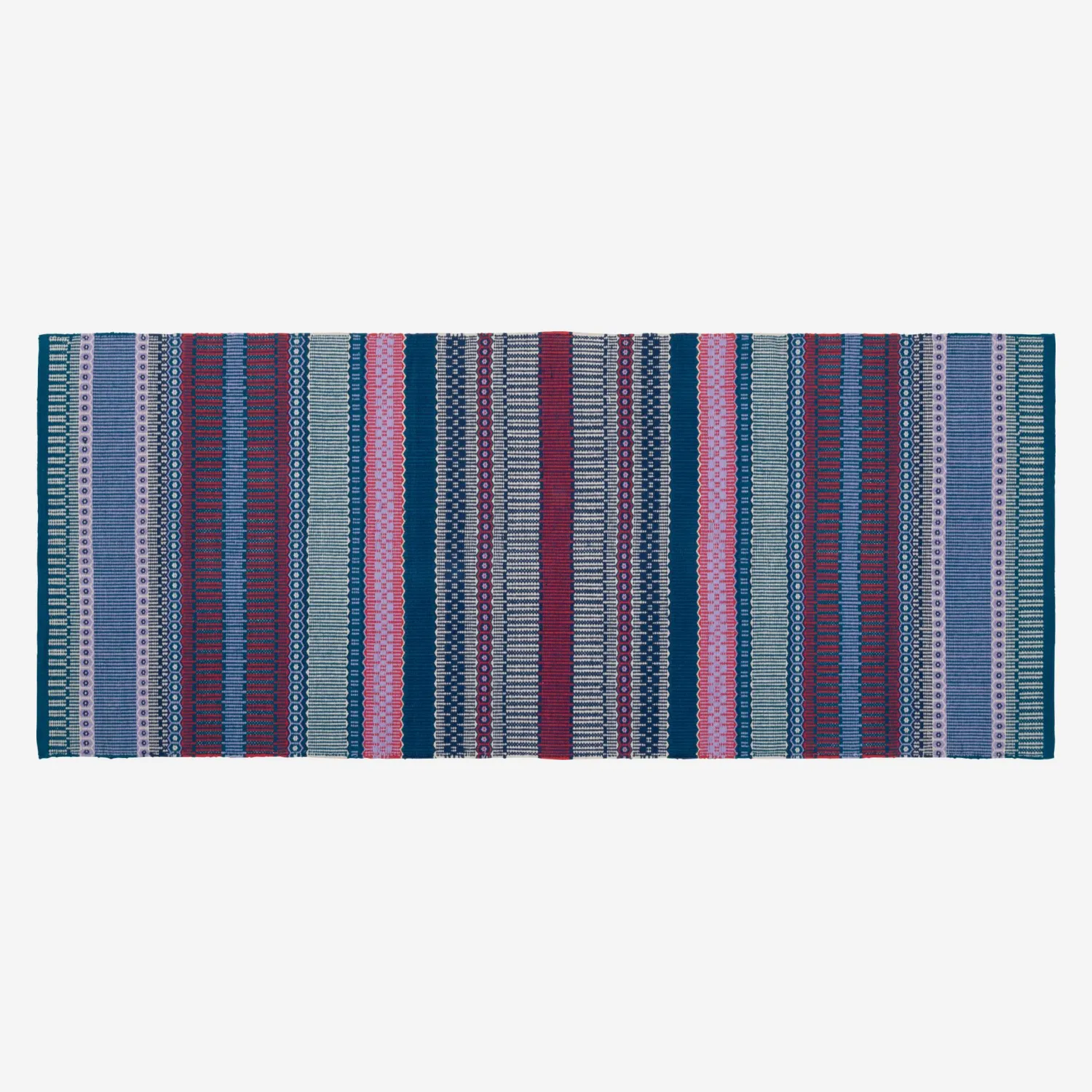 Tapis en coton tissé main - 75 x 180 cm - Motif rouge et bleu - Design by Floriane Jacques - 1