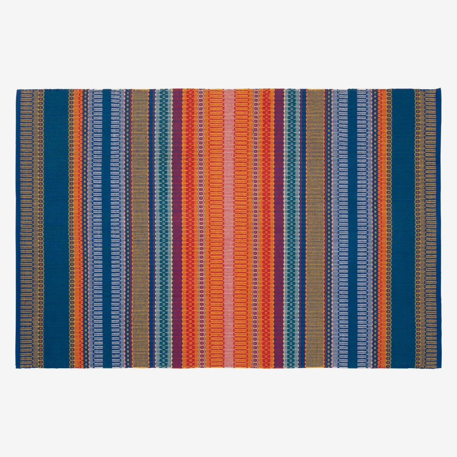 Tapis en coton tissé main - 120 x 180 cm - Motif orange et bleu - Design by Floriane Jacques - 1
